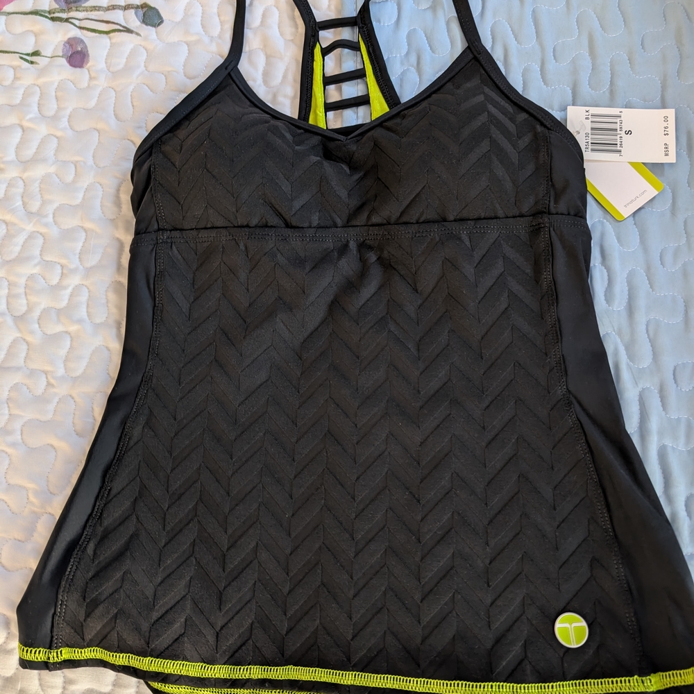 Trinaturk Black Tank Top with Green Accents